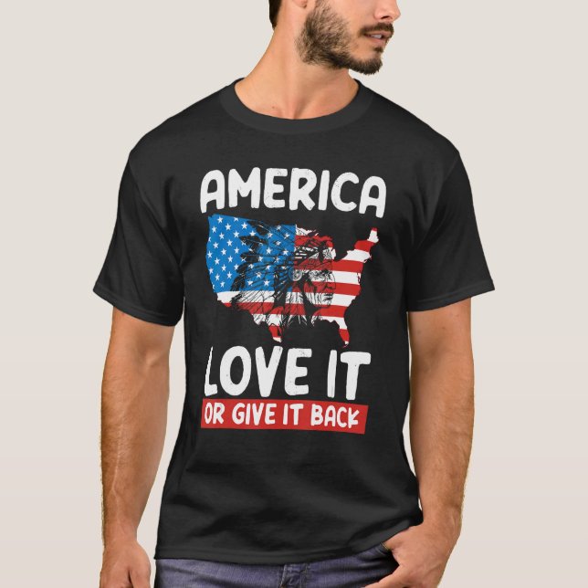 Camiseta América Ama Ou Devolve Nativo Americano (Frente)