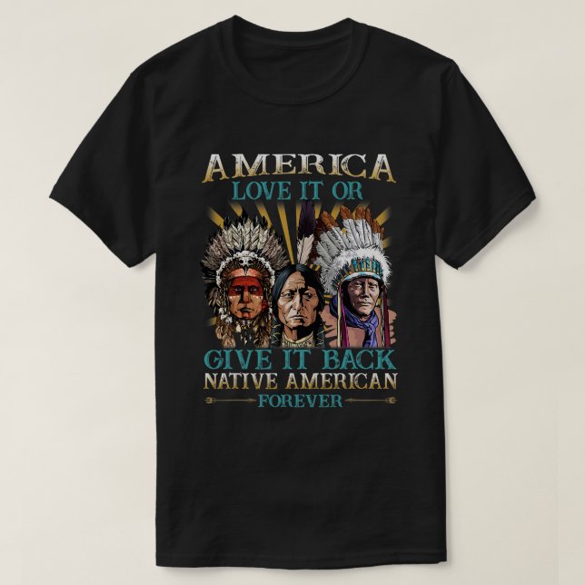Camiseta América Ama Ou Devolve Nativo Americano 40 (Frente do Design)