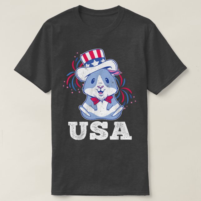 Camiseta America American Guinea Hamster Pig USA 4th Of Jul (Frente do Design)
