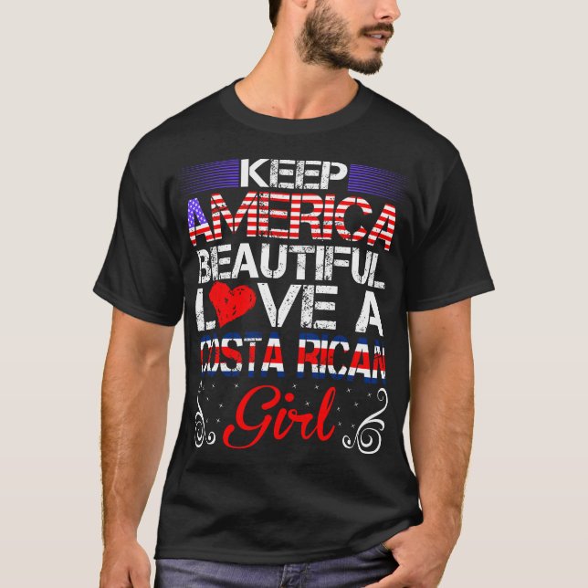 Camiseta América Belo Amor Presente para Menina da Costa Ri (Frente)