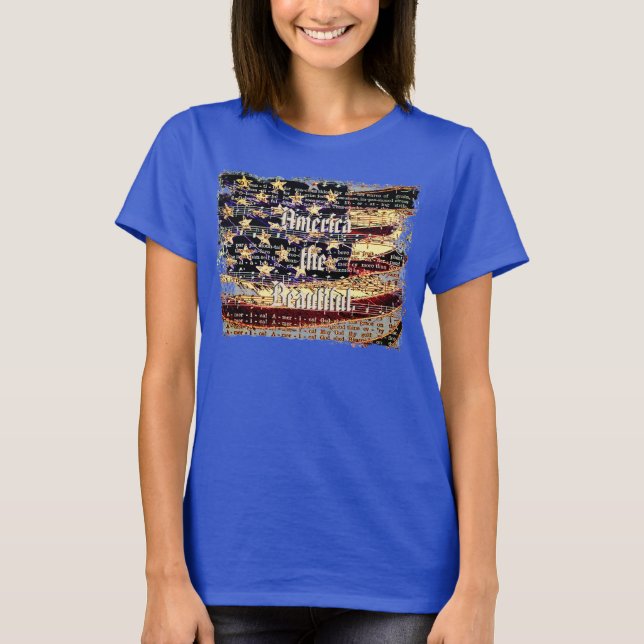 Camiseta América bonita, azul, camiseta-T-mulher patriótica (Frente)