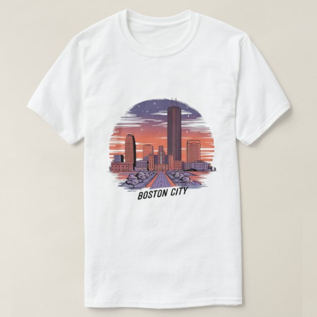 Camiseta América Boston City Skyline, Boston Mãe nos EUA Sk (Frente do Design)