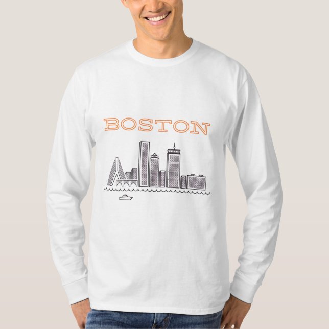 Camiseta América Boston City Skyline, Boston Mãe nos EUA Sk (Frente)