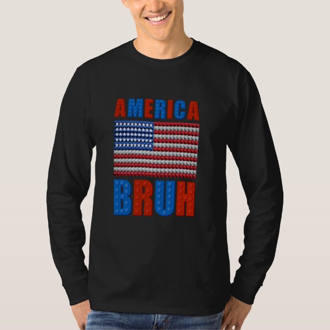 Camiseta América Bruh Building Bricks Bandeira 4 De Julho P (Frente)