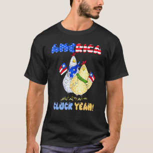Camiseta America Cluck Sim Galinhas Bandeira Americana 4 De