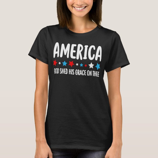 Camiseta América das Mulheres Deus Deu Sua Graça no Tee 4th (Frente)
