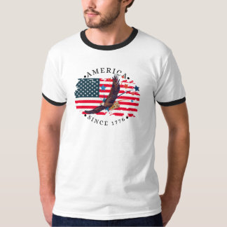 Camiseta América desde 1776 Aquarela Bandeira/Águia/E. Estr