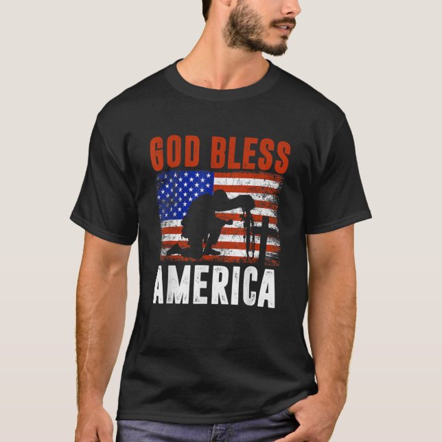 Camiseta América deus abençoe 4 de julho EUA Bandeira Patri (Frente)