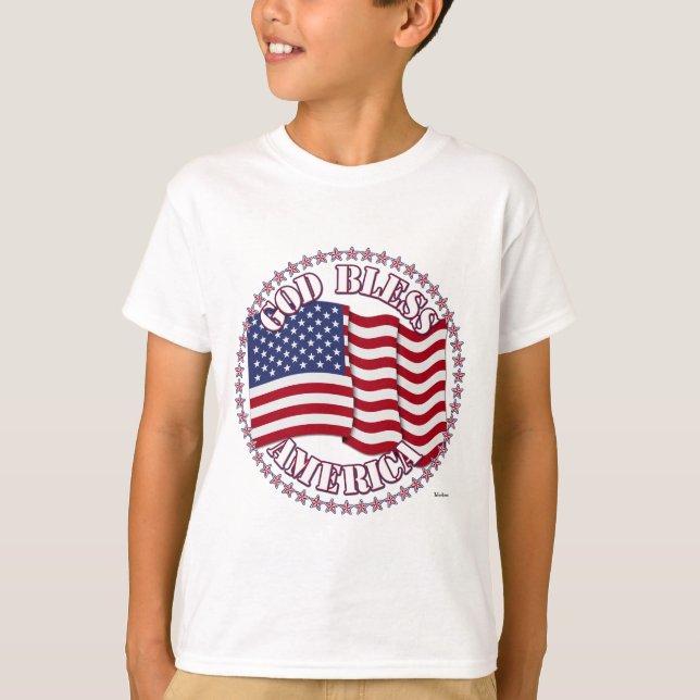 Camiseta América deus abençoe Com Bandeira Dos EUA E 50 Est (Frente)