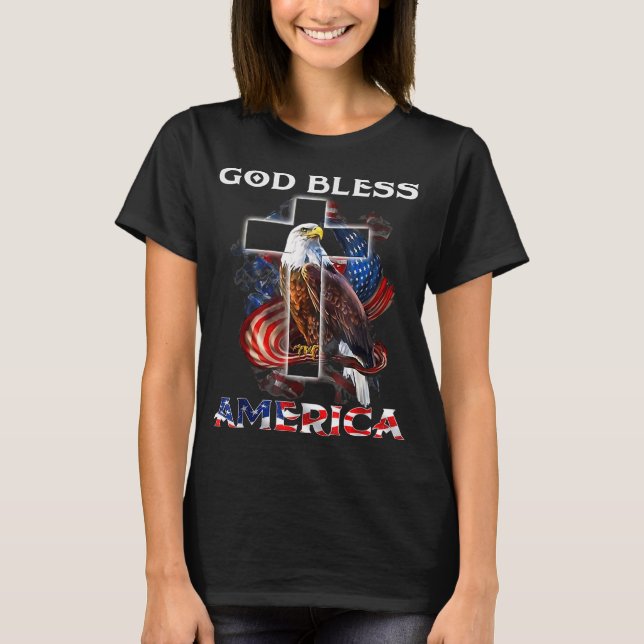 Camiseta América deus abençoe Jesus Cruzado Bald Eagle 4º D (Frente)