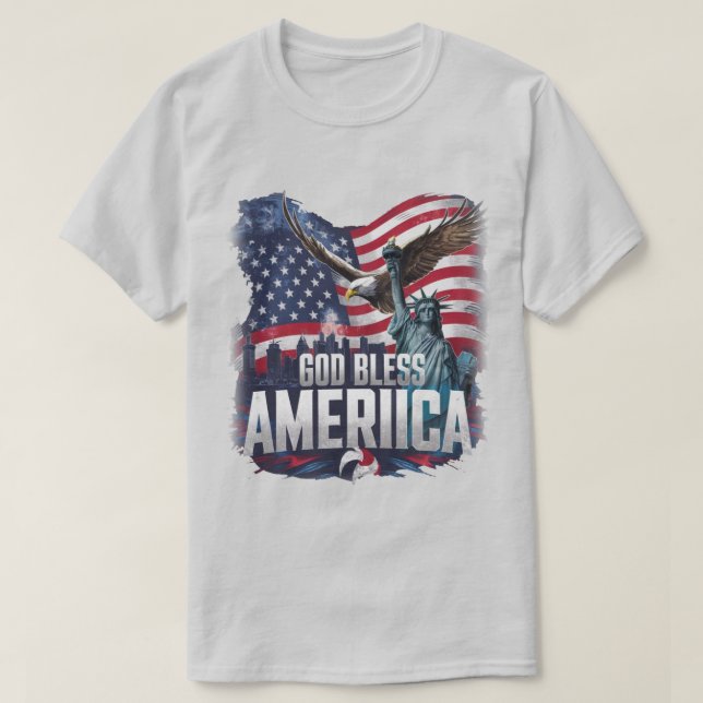 Camiseta América Deus abençoe Patriótica (Frente do Design)