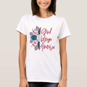 Camiseta América deus abençoe Vermelho Branco e Azul Girass