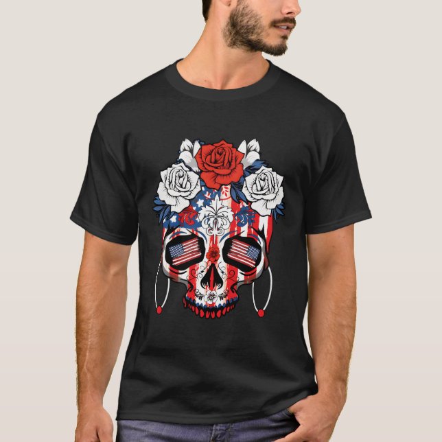 Camiseta America Dia De Los Muertos Independence 4Th Of Jul (Frente)