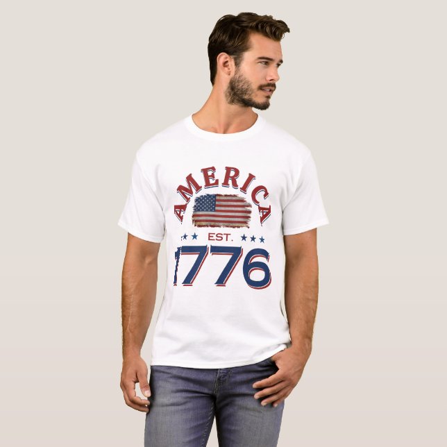 CAMISETA AMÉRICA EST 1776 BANDEIRA AMERICANA 4 DE JULHO (Frente Completa)