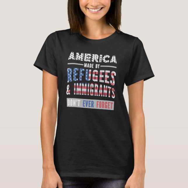 Camiseta América feita por refugiados e imigrantes nunca (Frente)