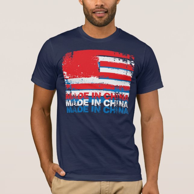 Camiseta América fez em China - mergulhada - branco (Frente)