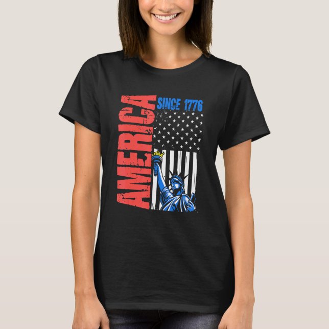 Camiseta América Flag 1776 Statue Liberty 4 de julho Indepe (Frente)