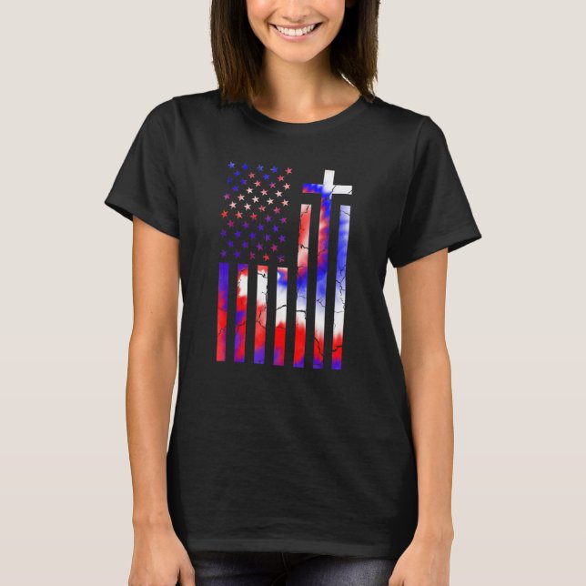 Camiseta America Flag Christian 4th Of July Tie Dye Women P (Frente)