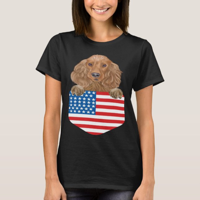 Camiseta America Flag Cocker Spaniel Dog In Pocket (Frente)