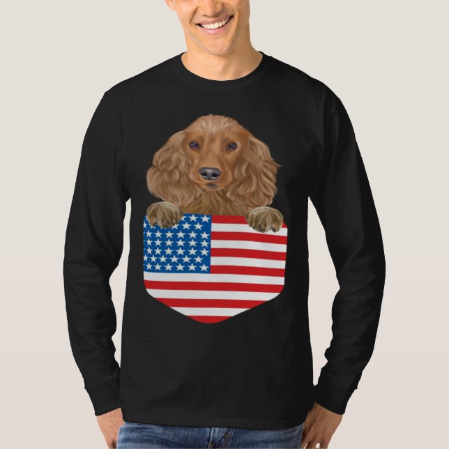 Camiseta America Flag Cocker Spaniel Dog In Pocket (Frente)