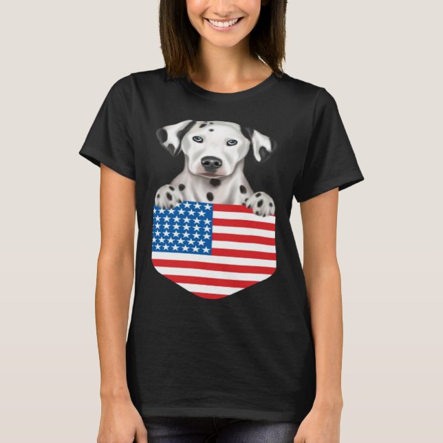 Camiseta America Flag Dalmatian Dog In Pocket (Frente)
