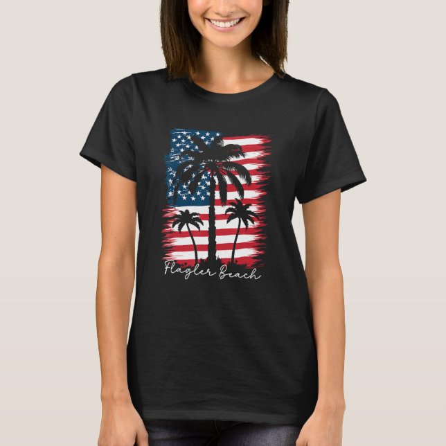 Camiseta America Flag Flagler Beach Palm Tree Summer Vibe 4 (Frente)