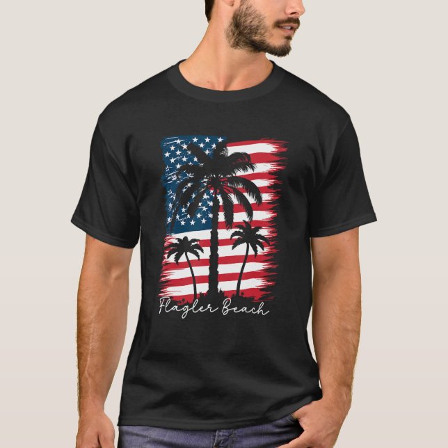 Camiseta America Flag Flagler Beach Palm Tree Summer Vibe 4 (Frente)