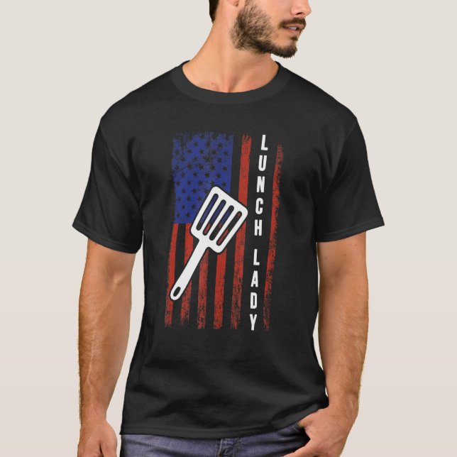 Camiseta América Flag Lunch Lady Back To School Comida Serv (Frente)