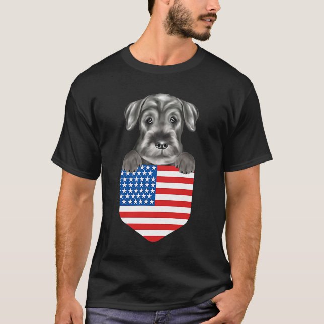 Camiseta América Flag Schnauzer Dog Dog In Pocket (Frente)