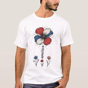 Camiseta América Floral Patriótico Vintage Desenho Vetorial
