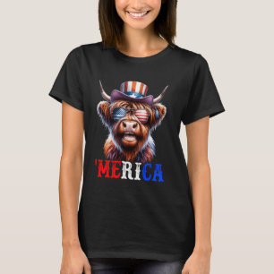 Camiseta América Gado Highland Patriótico 4 de Julho Engraç