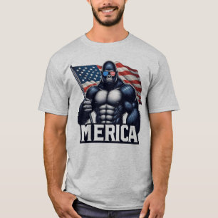 Camiseta AMÉRICA – Gorila Patriótico Segurando a Bandeira A