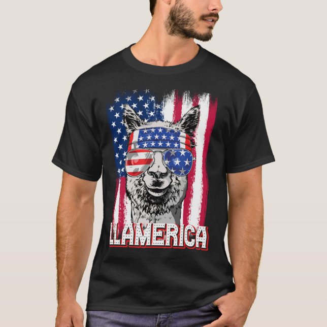 Camiseta America Independence Day Flag Llama Llamerica (Frente)