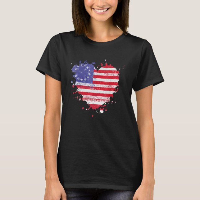 Camiseta America Love Flag USA Heart 4 de julho American P (Frente)