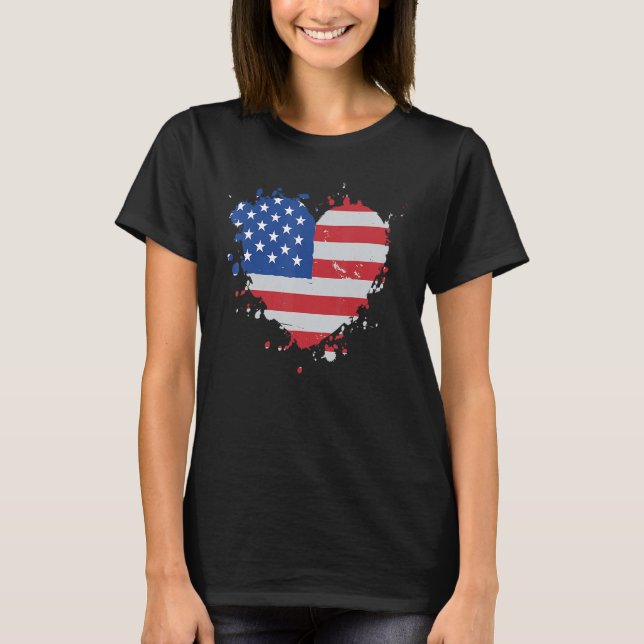 Camiseta America Love Flag USA Heart 4th July American Prou (Frente)