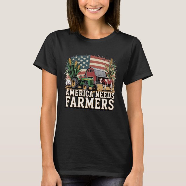 Camiseta America Needs Farmers Midwest Cows Corn Farm life (Frente)