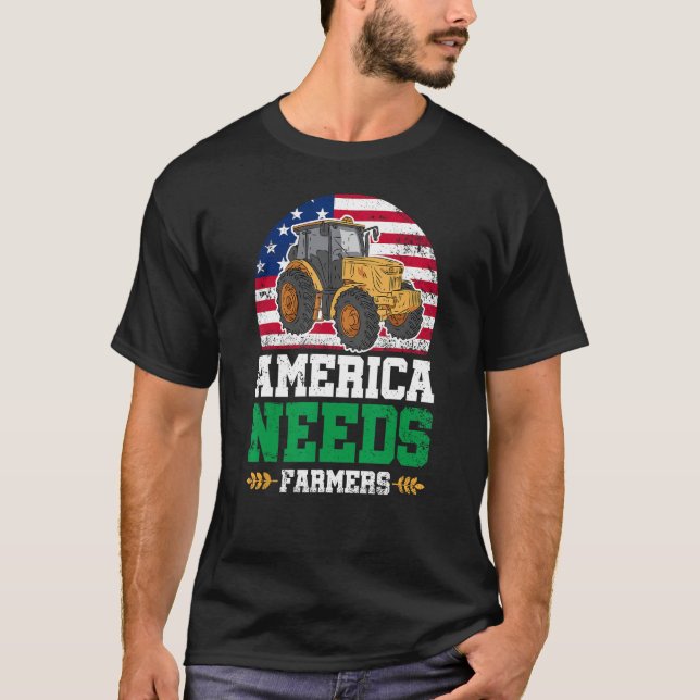 Camiseta America Needs Farmers US American Flag Tractor (Frente)