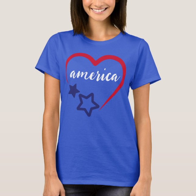Camiseta América Patriótico Coração 4 de julho T-Shirt (Frente)