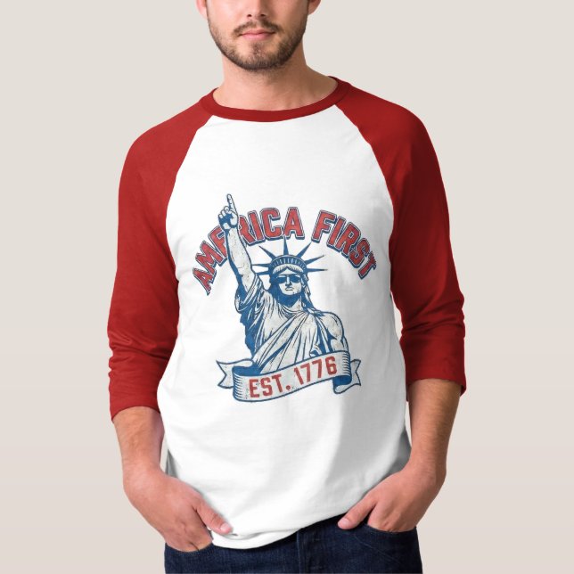 Camiseta AMÉRICA PRIMEIRO - Fundada em 1776 (Frente)