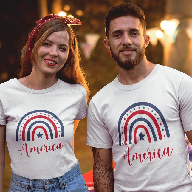 Camiseta América Red White e Blue Rainbow Unisex (Criador carregado)