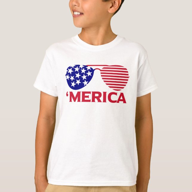Camiseta América Red White — Óculos de sol azuis (Frente)