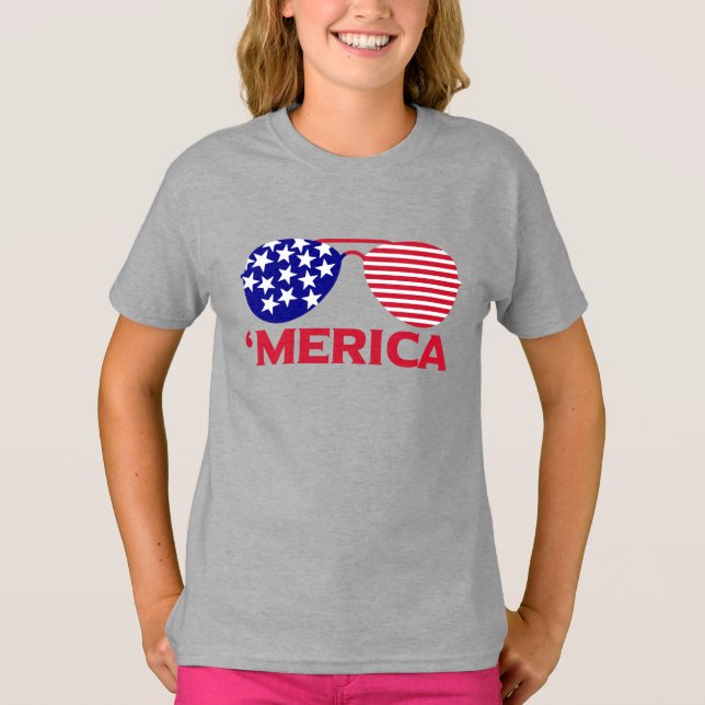 Camiseta América Red White — Óculos de sol azuis (Frente)