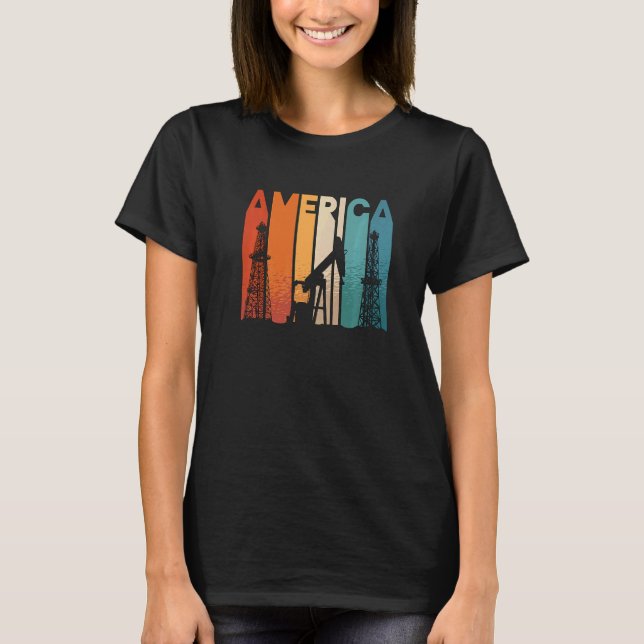 Camiseta America Retro Roughneck Oil Rig Worker Workers Oil (Frente)