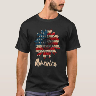 Camiseta América Sunflower USA Flag Patriótico 4º De Julho