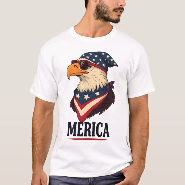 Camiseta América Sunglass Eagle - Engraçado 4 de julho (Frente)
