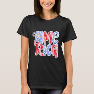 Camiseta America Usa Laço de Renda 4 de Julho Coquette Flor