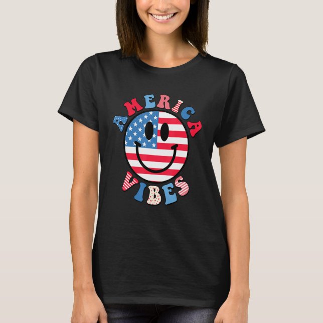 Camiseta America Vibes Cute Smile Face USA American Flag 4t (Frente)