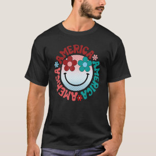 Camiseta America Vibes Happy Face Smile Flower American 4th