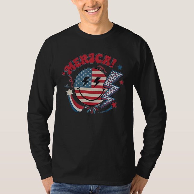 Camiseta America Vibes Happy Face Smile Flower American 4th (Frente)