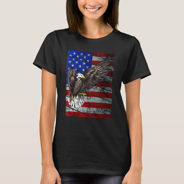 Camiseta América Vintage Eagle Bandeira Americana Patriótic (Frente)